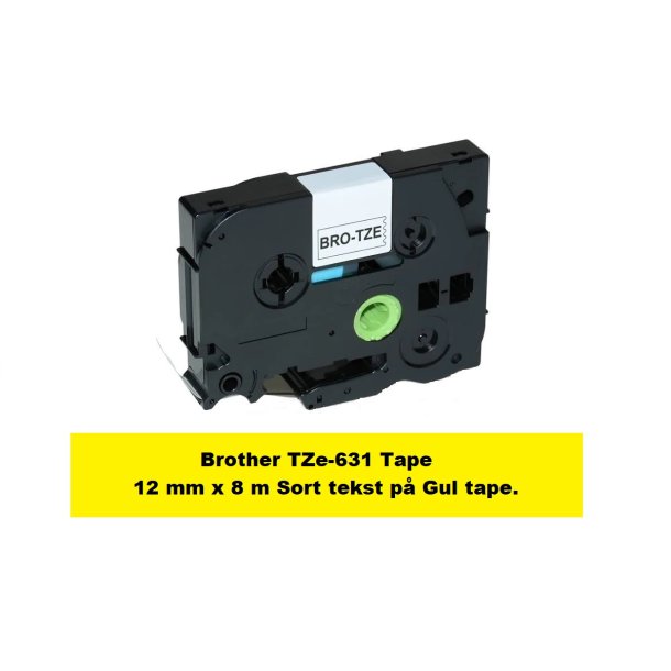 Brother TZe 631 Tape er en kompatible Tape i 12 mm x 8 m Sort tekst p Gul tape.