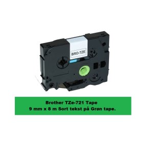 Brother TZe 721 Tape er en kompatible Tape i 9 mm x 8 m Sort tekst p Grn tape.