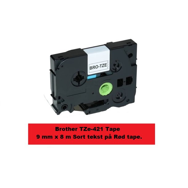 Brother TZe-421 Tape er en kompatible Tape i 9 mm x 8 m Sort tekst p Rd tape.