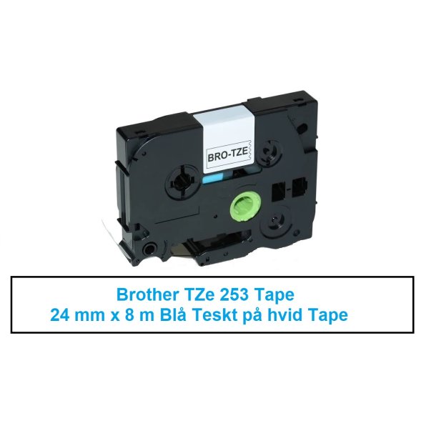 Brother TZe-253 Tape er en kompatible Tape i 24 mm x 8 m Bl tekst p Hvid tape.