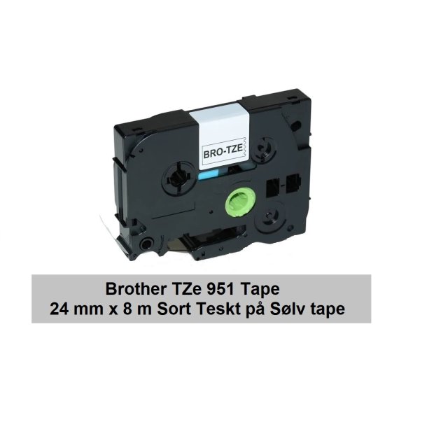 Brother TZe 951 Tape er en kompatible Tape i 24 mm x 8 m Sort tekst p Slv tape.