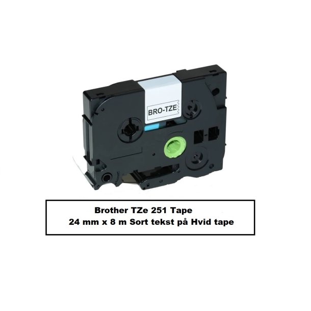 Brother TZe-251 Tape er en kompatible Tape i 24 mm x 8 m Sort tekst p Hvid tape.